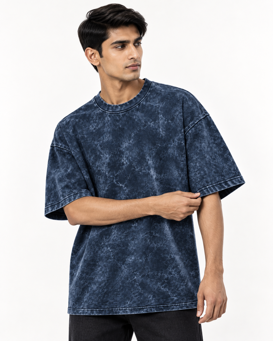 Midnight Tide Navy Acid Washed Oversized T-Shirt
