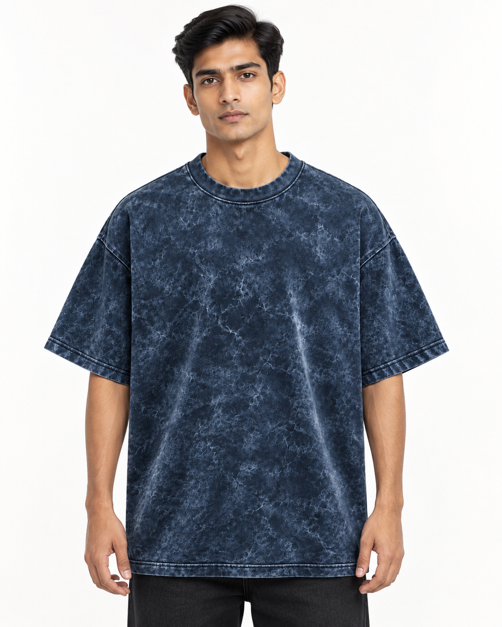 Midnight Tide Navy Acid Washed Oversized T-Shirt